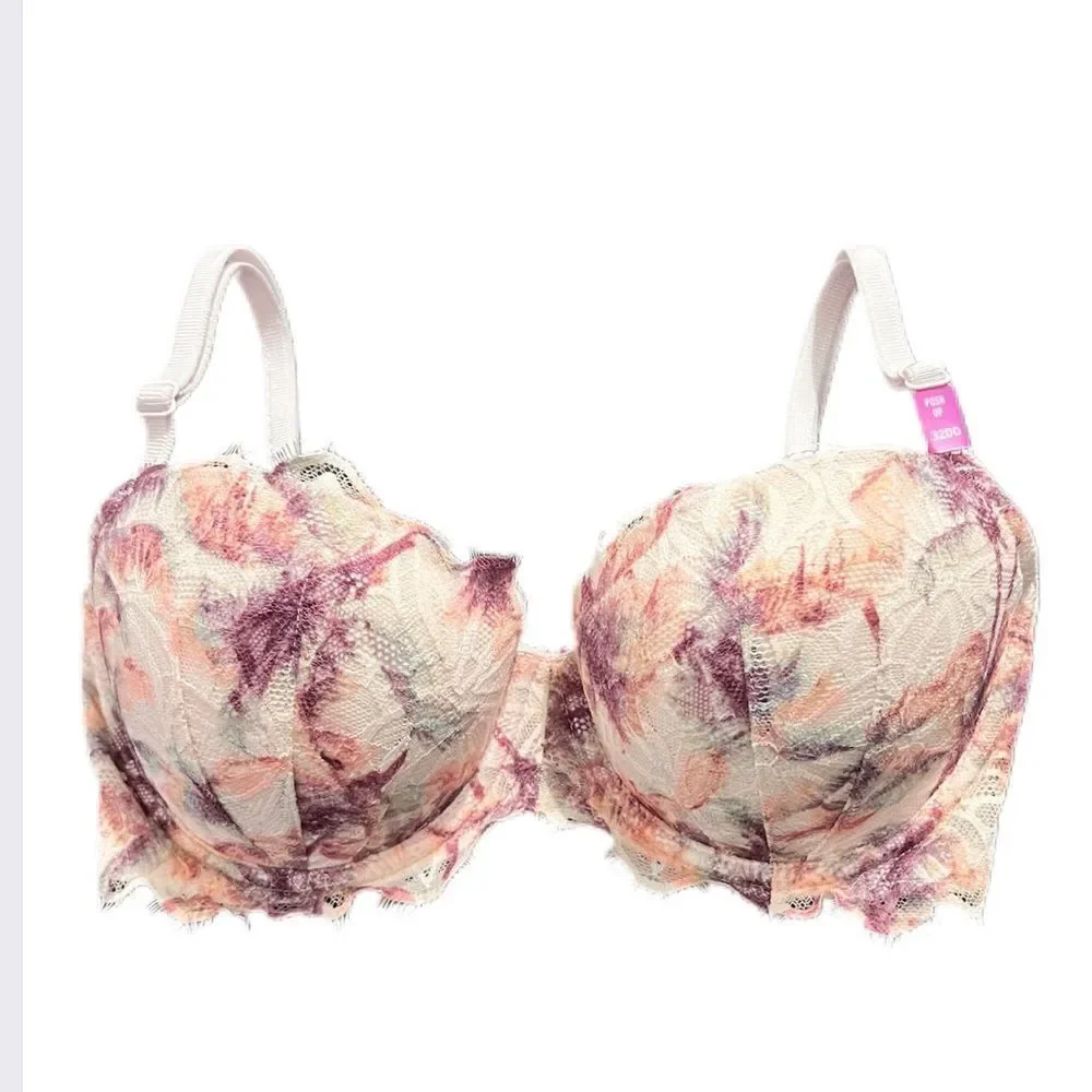Victoria’s Secret Pink Date Push Up Padded underwire lace Bra Multicolor 32DD …